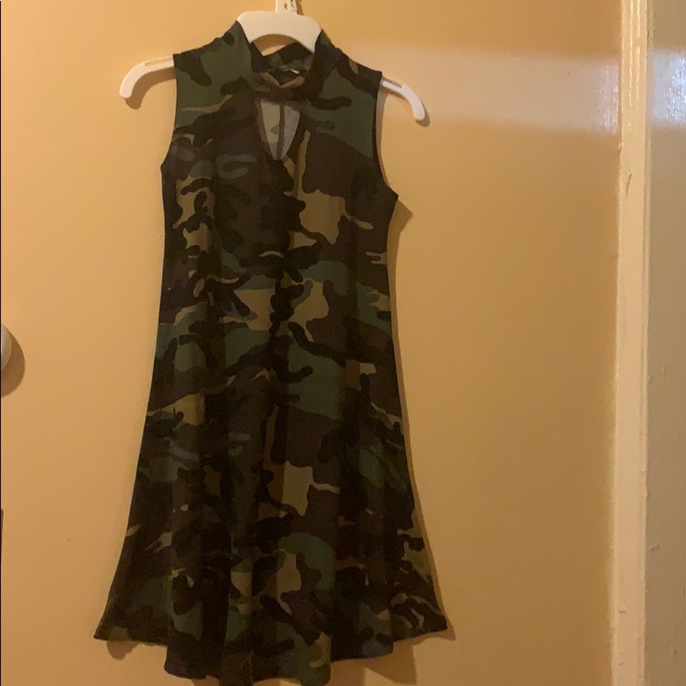 Army dress with a cut out on front No sleeves